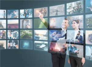 person working with floating screens 23 2150417082